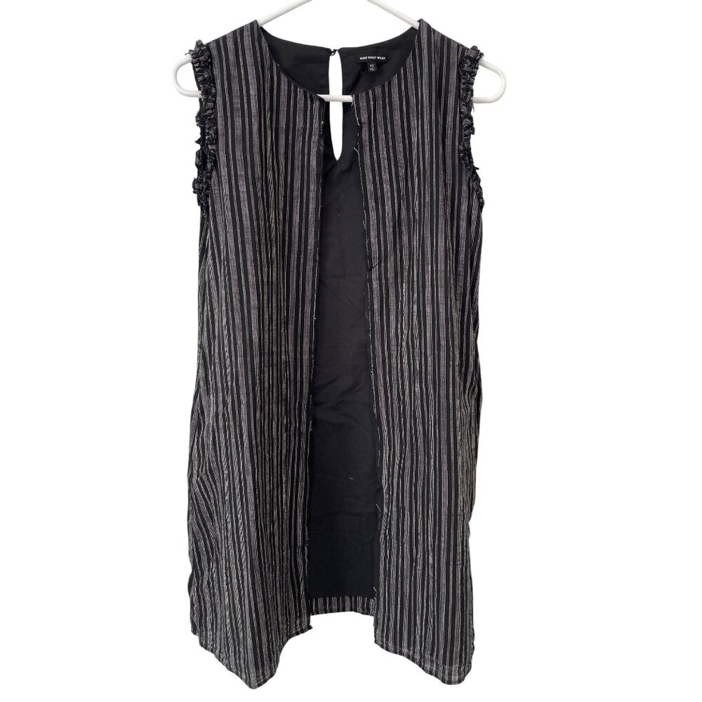 Who What Wear Vest Size XS Striped Open Front Ruffle Sleeveless Black White Chic